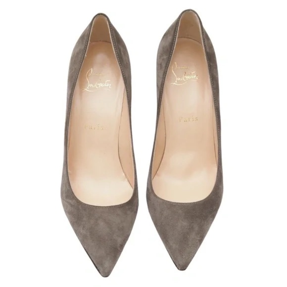 CHRISTIAN LOUBOUTIN Grey Suede Leather PIGALLE 85mm Pumps Heels Shoes Sz 38 - Picture 5 of 10